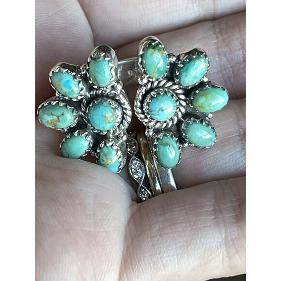 Turquoise Cluster Statement Ring Sterling Silver Southwestern Adjustable 5.5-8 - Picture 2 of 12
